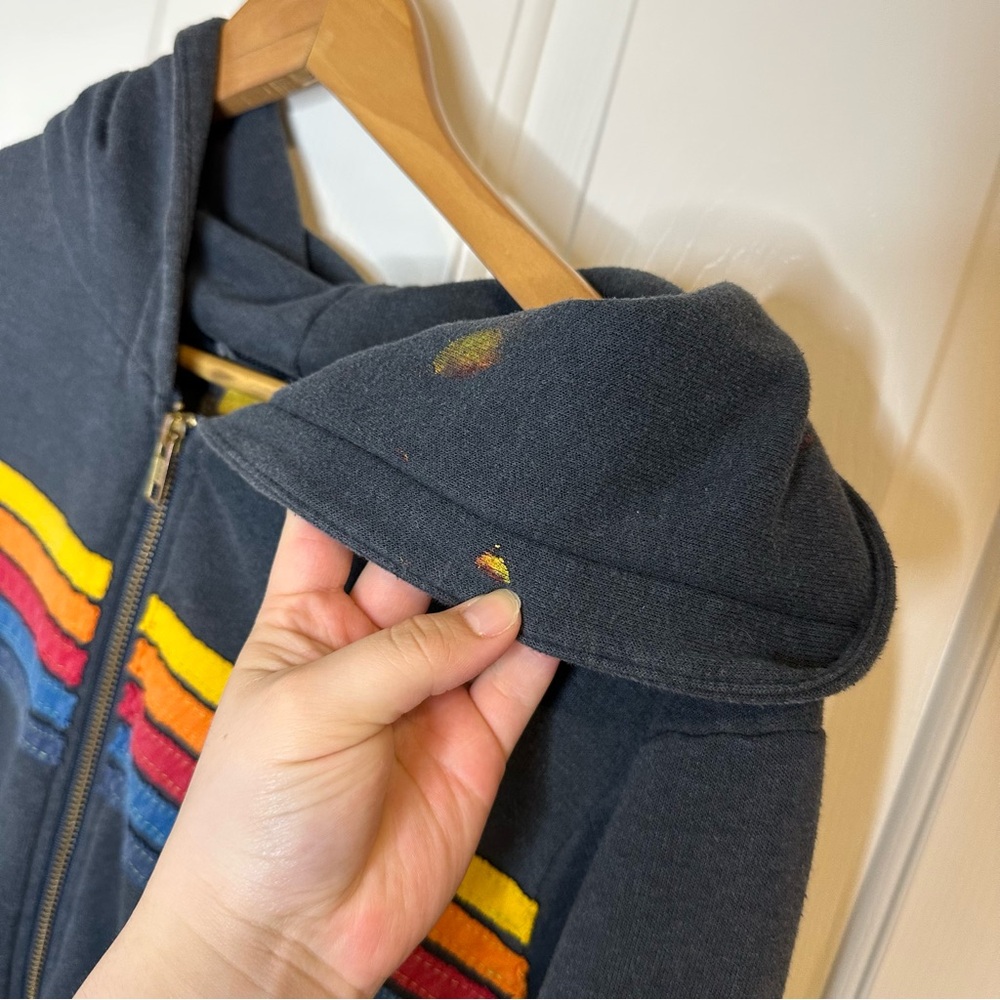 Avaiator Nation Navy Blue 5 Stripe Hoodie Sz M *Flawed* Surfer Indie Skater Cozy - Picture 7 of 10